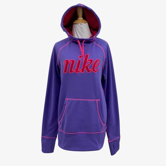 Nike Sweatshirt Women M Medium Therma Fit All Time Fleece Script Hoodie Oversize - Picture 1 of 13